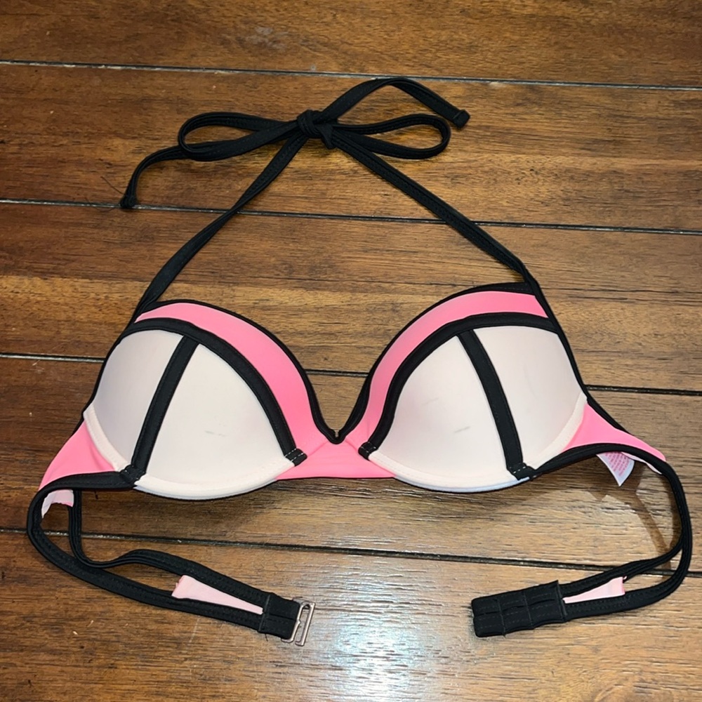 Pink & Black Push Up Bikini Top